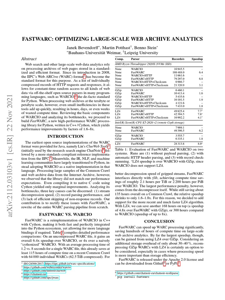 FastWARC: Boost Web Archive Processing | PDF | Data Compression ...