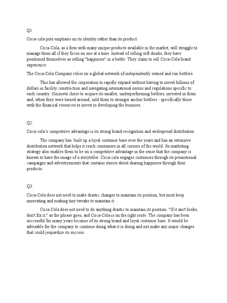 Mini Cases Report Script PDF The Coca Cola Company Brand