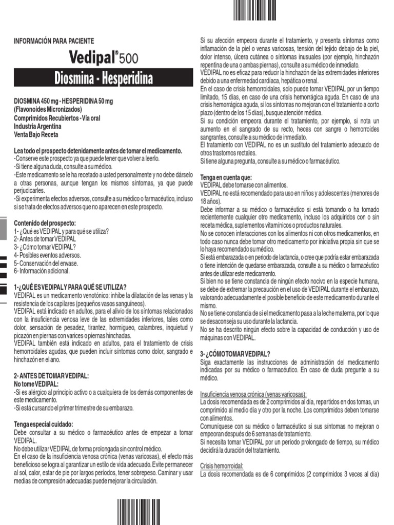 Uso y Dosis de Vedipal 1000 mg | PDF | Medicamentos con receta | Efecto ...