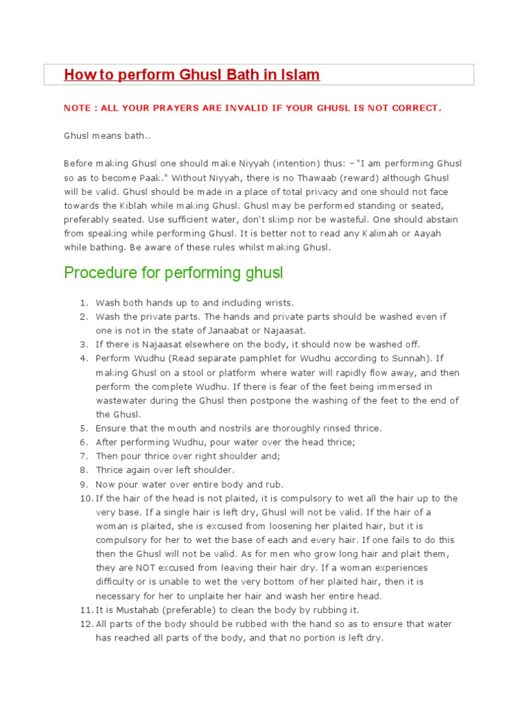 How To Perform Ghusl Bath in Islam PDF Sharia Islamic Behaviour