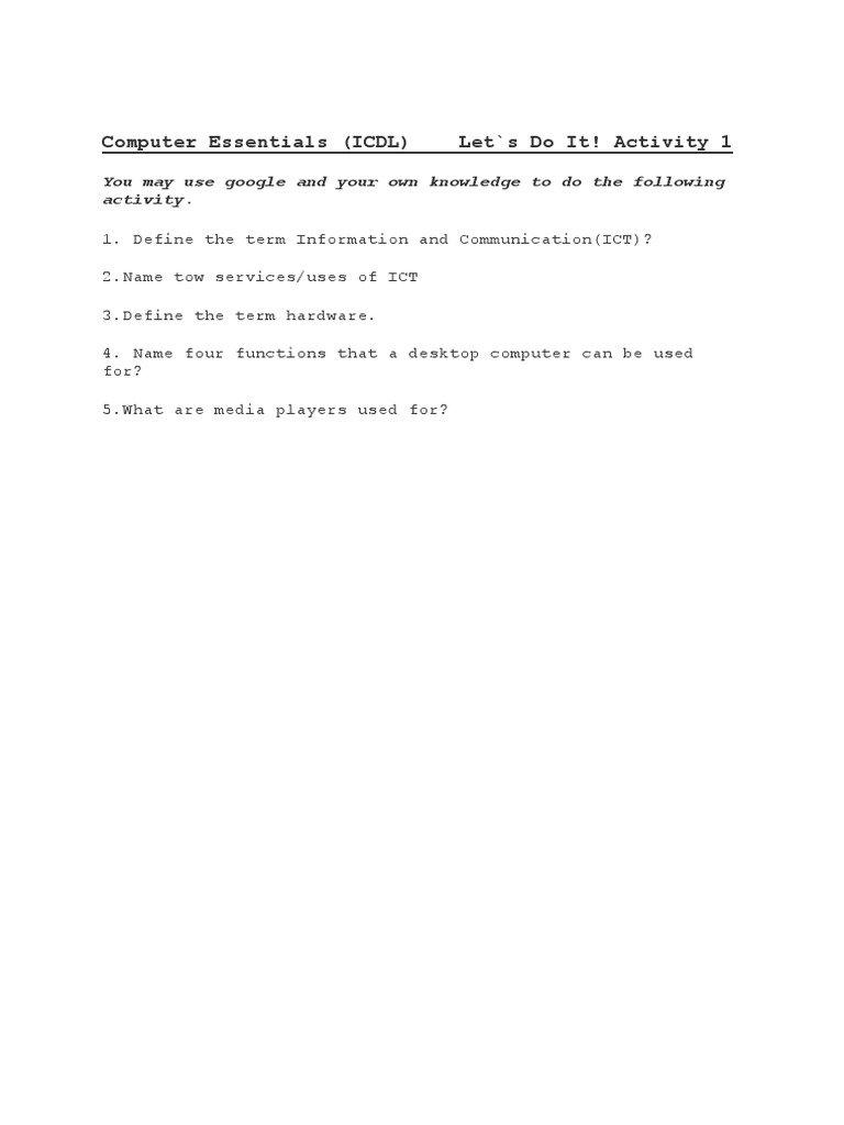 Computer Essentials Lets Do It Activity 1 | PDF | Computers