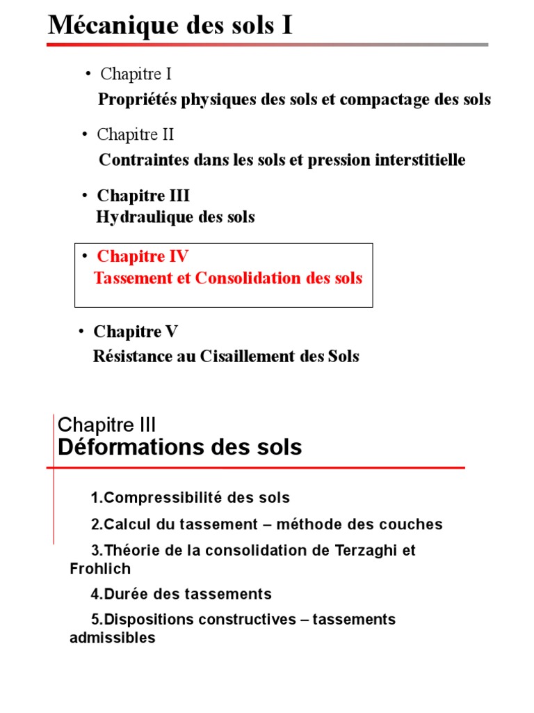 Tassement et Consolidation des Sols | PDF | Sol (pédologie) | Physique ...