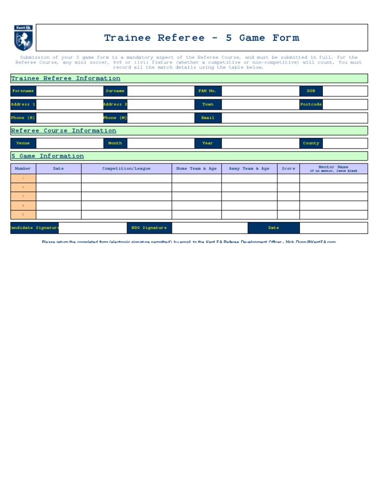 Trainee - 5 Game Form | PDF | Kent | Association Football Competitions