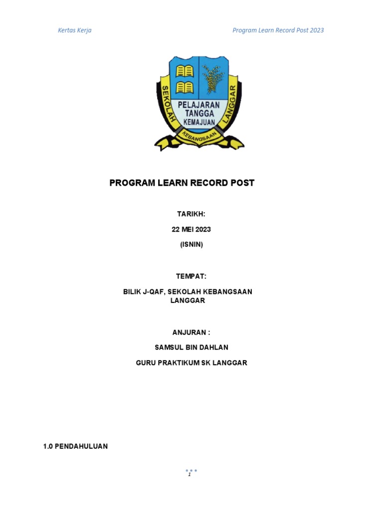 Program LRP di SK Langgar 2023 | PDF | Bisnis