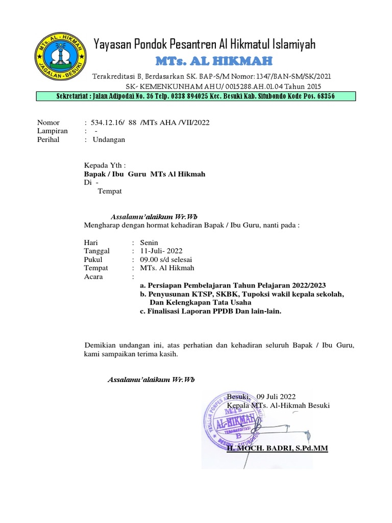 Undangan Rapat Awal Semester Genap 2022-2023 | PDF