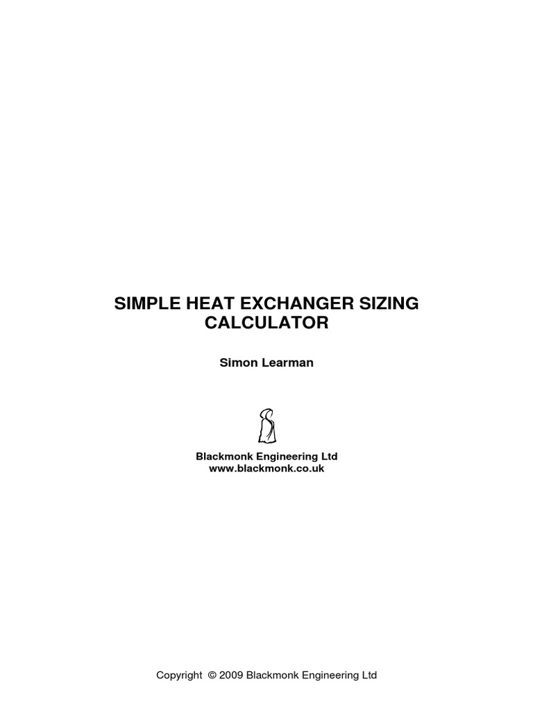 Heat Exchanger Sizing Calculator Guide PDF Heat Exchanger Heat