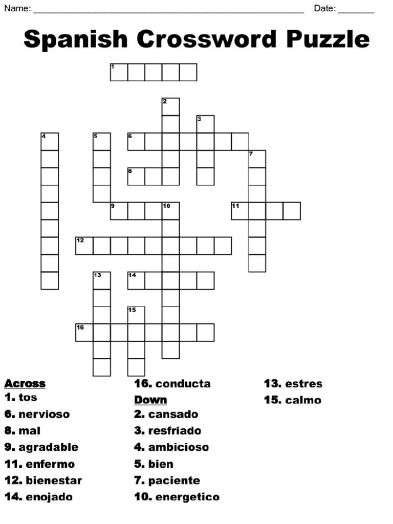 Spanish Language Crossword Puzzle | PDF