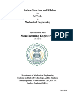 M.Tech Manufacturing Engineering Curriculum Structure and Syllabus