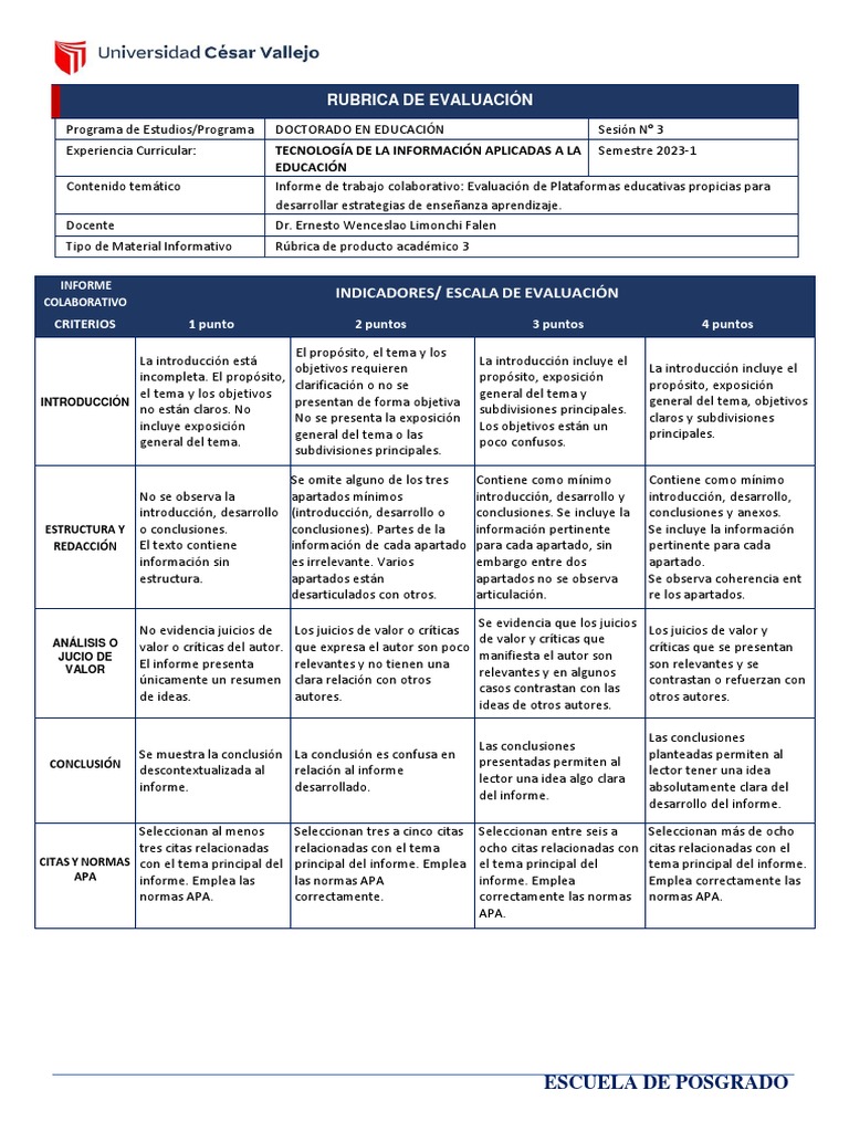 Rúbrica Producto Académico 3 - TIAE | PDF | Evaluación | Rúbrica ...