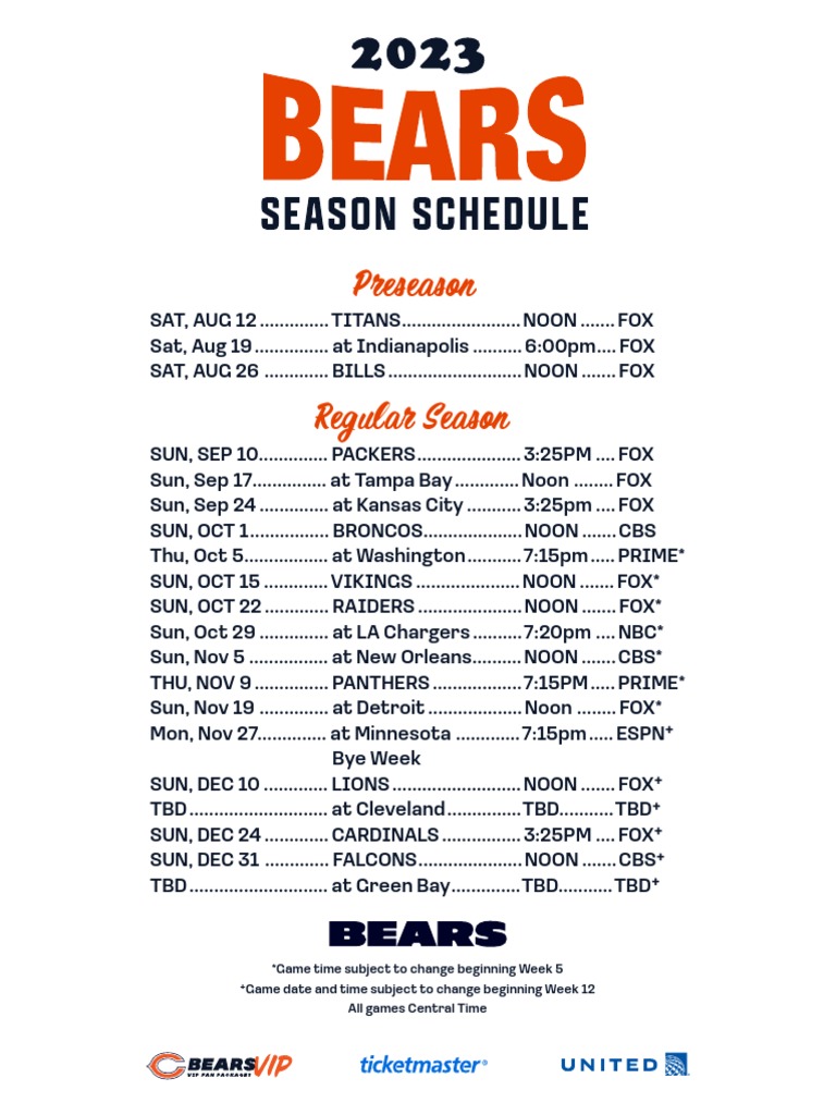 Bears 2023 Schedule PDF