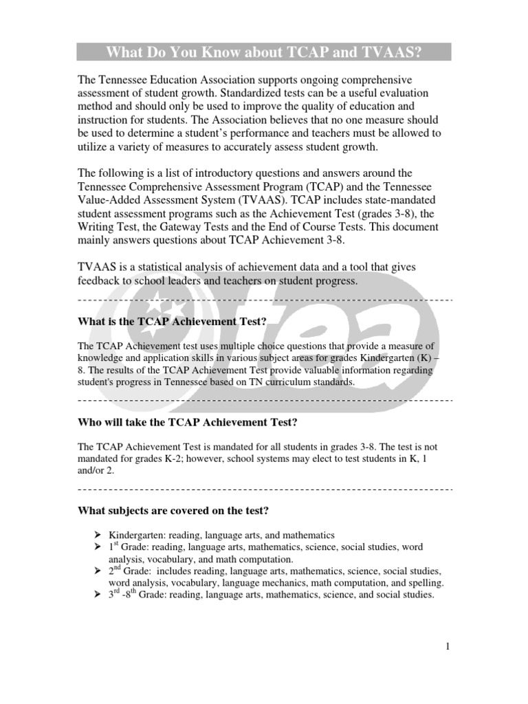 Understanding TCAP and TVAAS in Tennessee | PDF | Educational ...