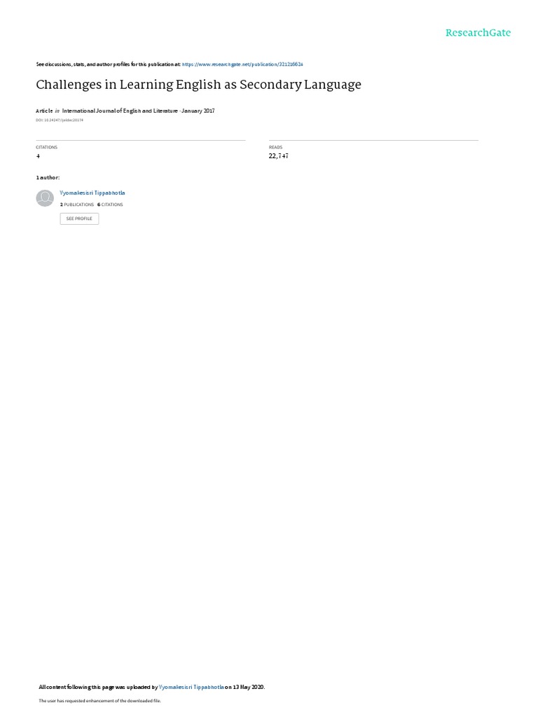 Challenges in learning english as secondary langua pdf english as a