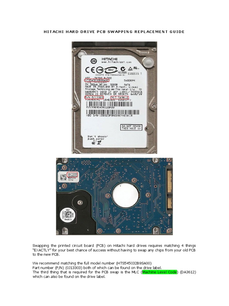 Hitachi Hard Drive PCB Swapping Replacement Guide PDF Printed
