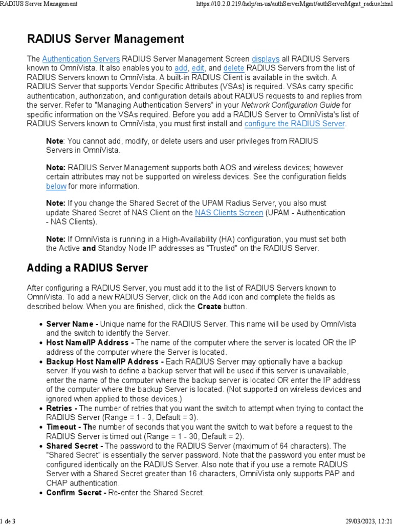 RADIUS Server Management | PDF | Radius | Telecommunications