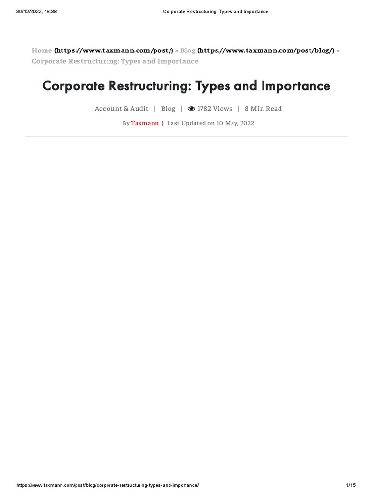 Corporate Restructuring - Types and Importance | PDF | Mergers And ...