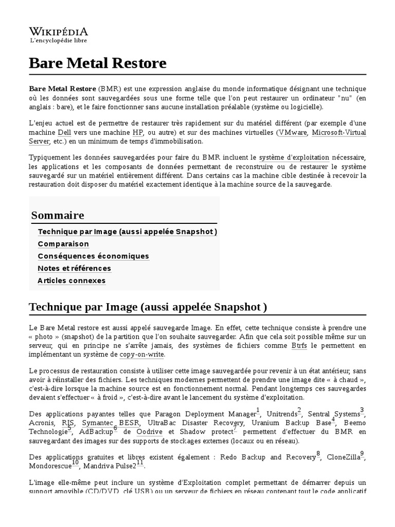 Bare Metal Restore - BMR | PDF | Logiciel | Matériel informatique