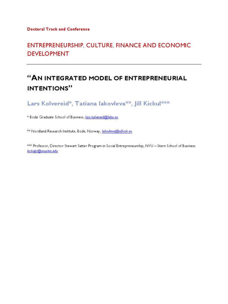 An Integrated Model of Entrepreneurial Intentions | PDF | Intention ...