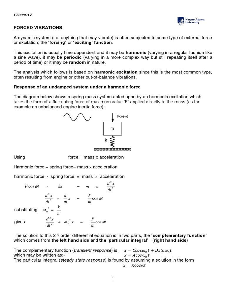 Forced Vibrations Notes 2018 PDF Damping Ordinary Differential