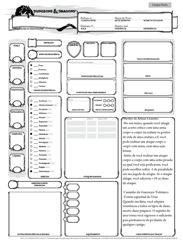 Ficha padrão D&D | PDF | Dungeons & Dragons (jogo)