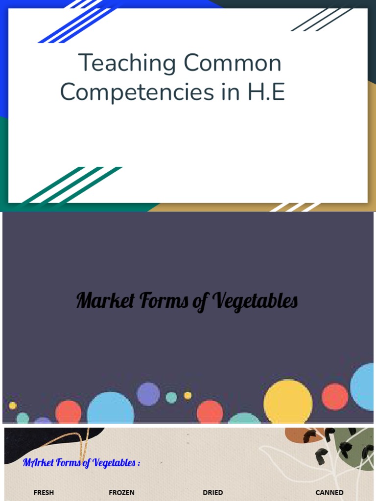Teaching Common Competencies in H.E PDF Vegetables Shelf Life