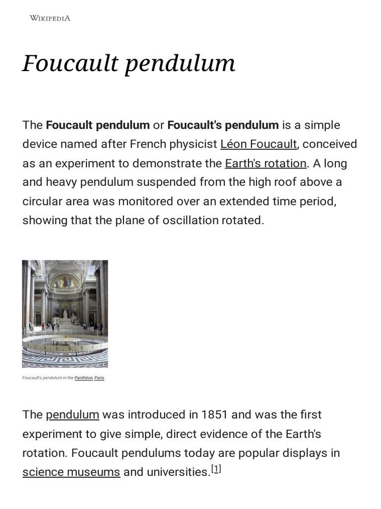 Foucault Pendulum: Earth's Rotation Proof | PDF | Space | Nature