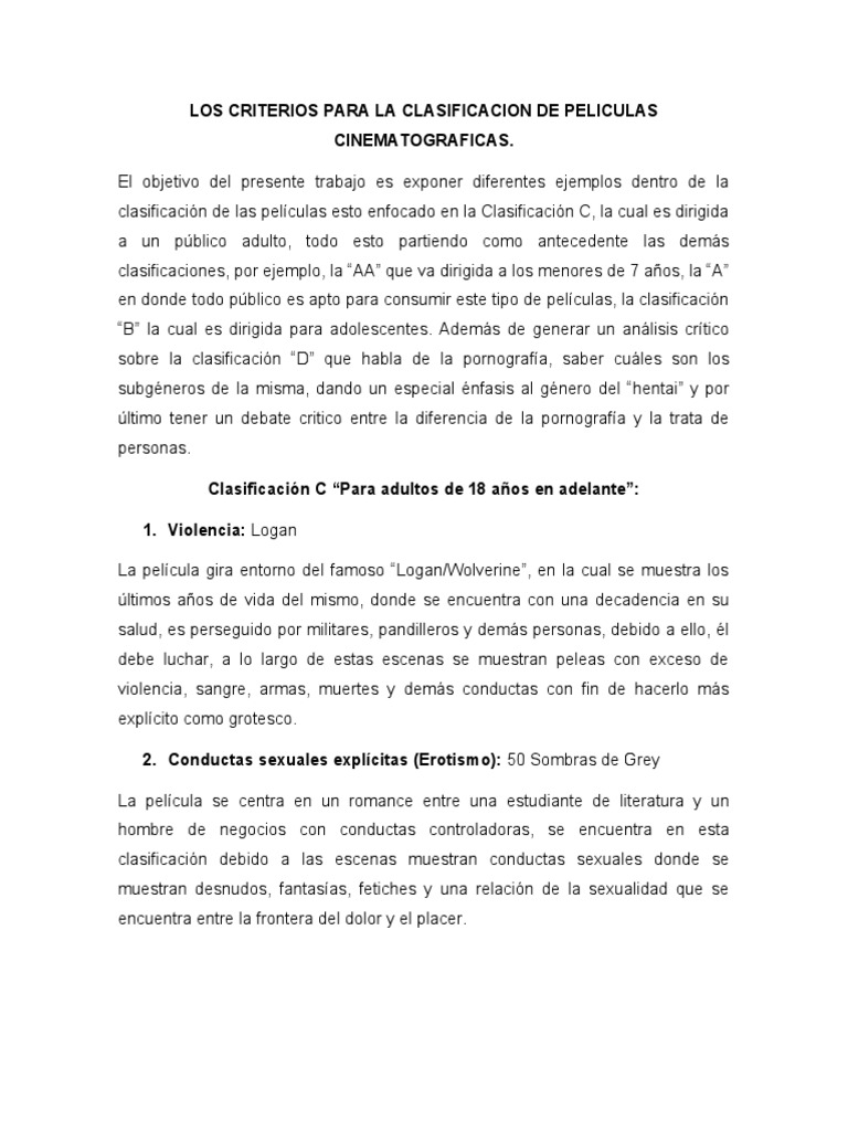 Los Criterios para La Clasificacion de Peliculas Cinematograficas | PDF