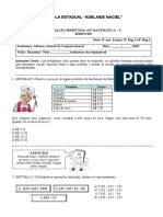 Avaliação Bimestral Matematica 8º Ano