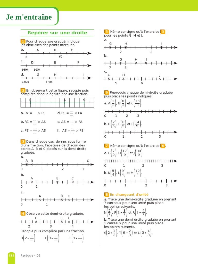 Exercices sur la droite graduée 6ème | PDF | Angle | Latitude