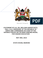 Statement by H.E. Dr. William Samoei Ruto, PHD, C.G.H. President of The Republic of Kenya and Commander-In-chief of The Defence Forces On The New Funding Model For Higher Education