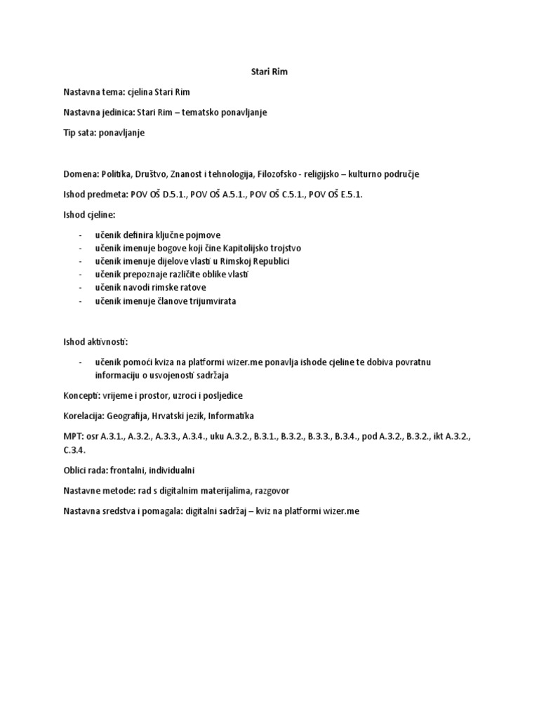 Stari Rim - Tematsko Ponavljanje Kviz | PDF