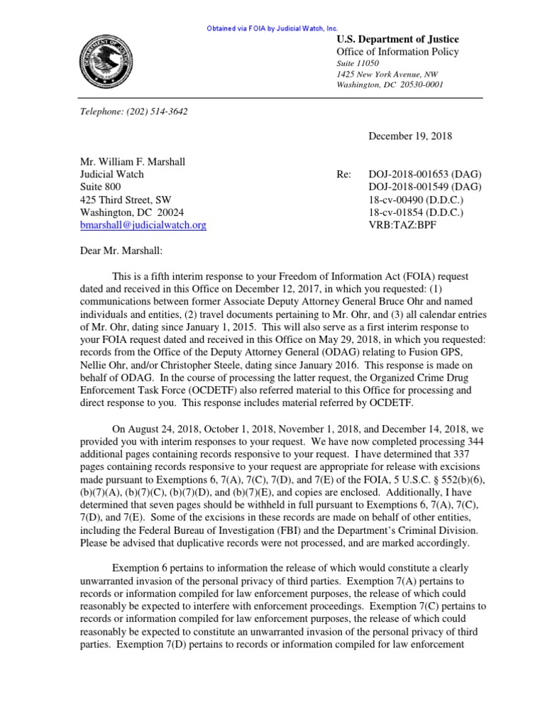 DOJ FOIA Response on Bruce Ohr Records | PDF | Justice | Crime & Violence