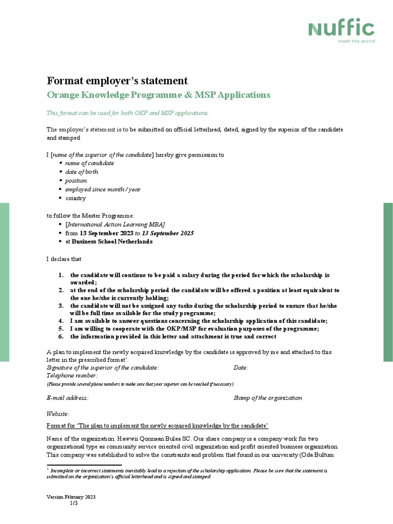 Employer's Statement for MSP Application | PDF | Agribusiness | Farmer