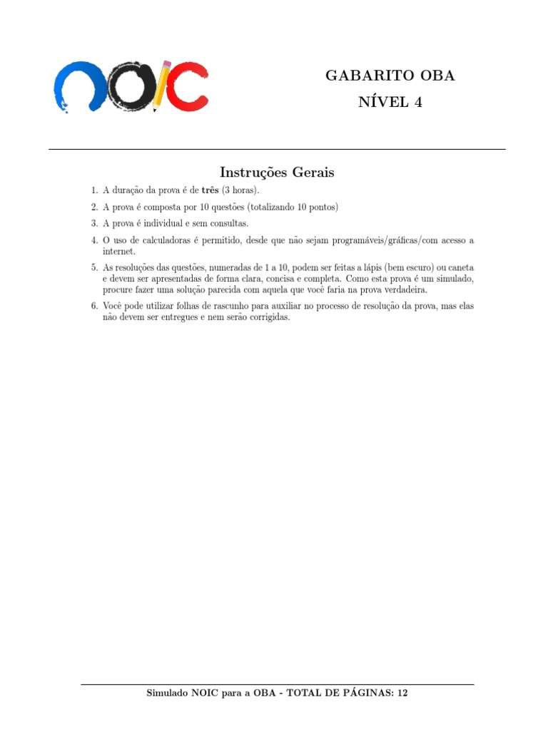 Simulado OBA Nível 4: Questões e Respostas | PDF | Satélite | Órbita