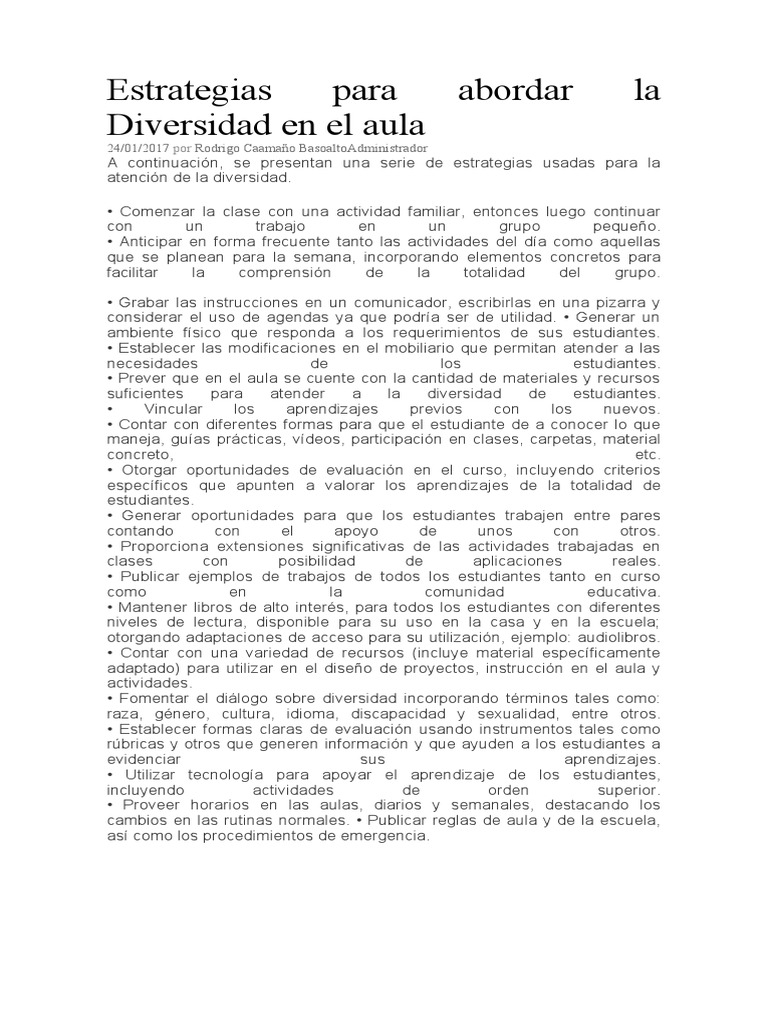Estrategias para Abordar La Diversidad en El Aula | PDF | Salón de ...