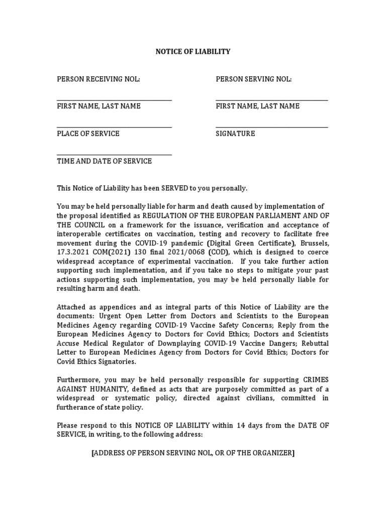 Notice of Liability With Appendices | Download Free PDF | Doctor Of ...