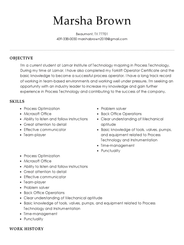 Process operator resume pdf business