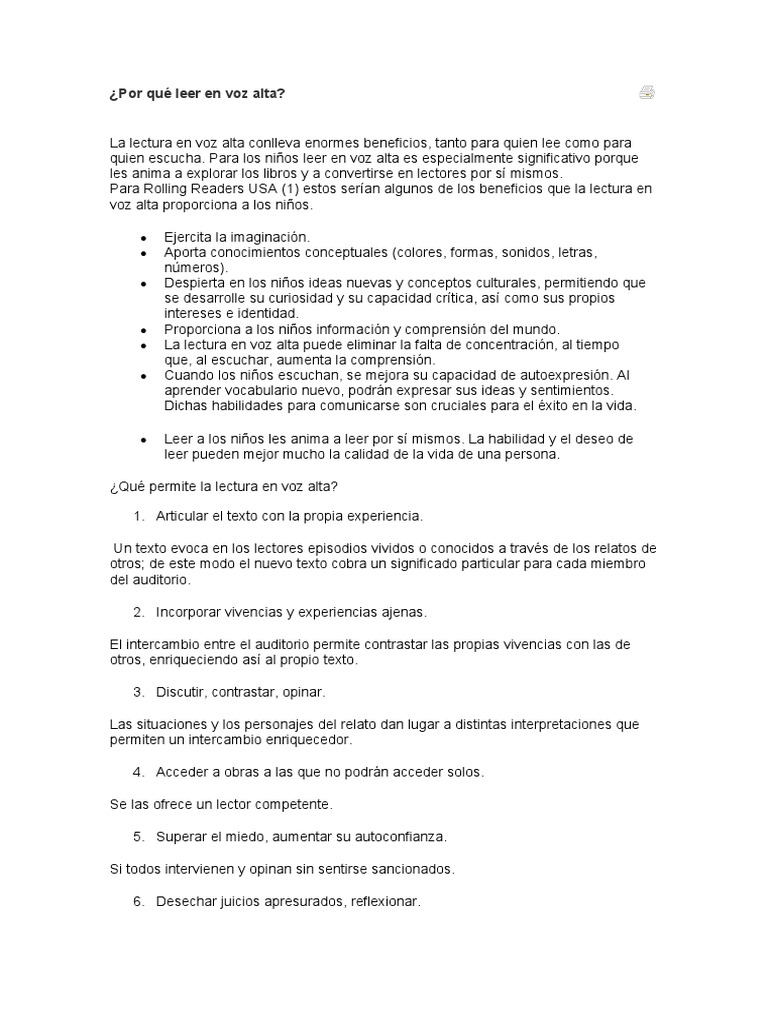 Beneficios de leer en voz alta a niños | PDF | Las emociones ...