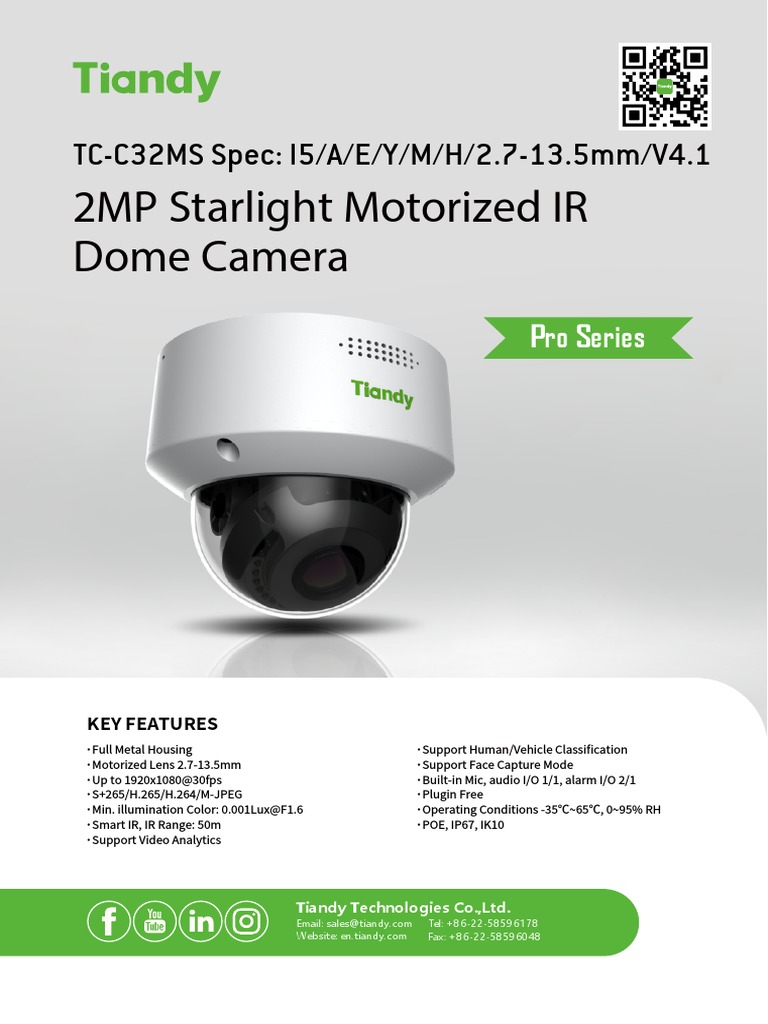 2MP Starlight Motorized IR Dome Camera: TC-C32MS Spec: I5/A/E/Y/M/H/2.7 ...