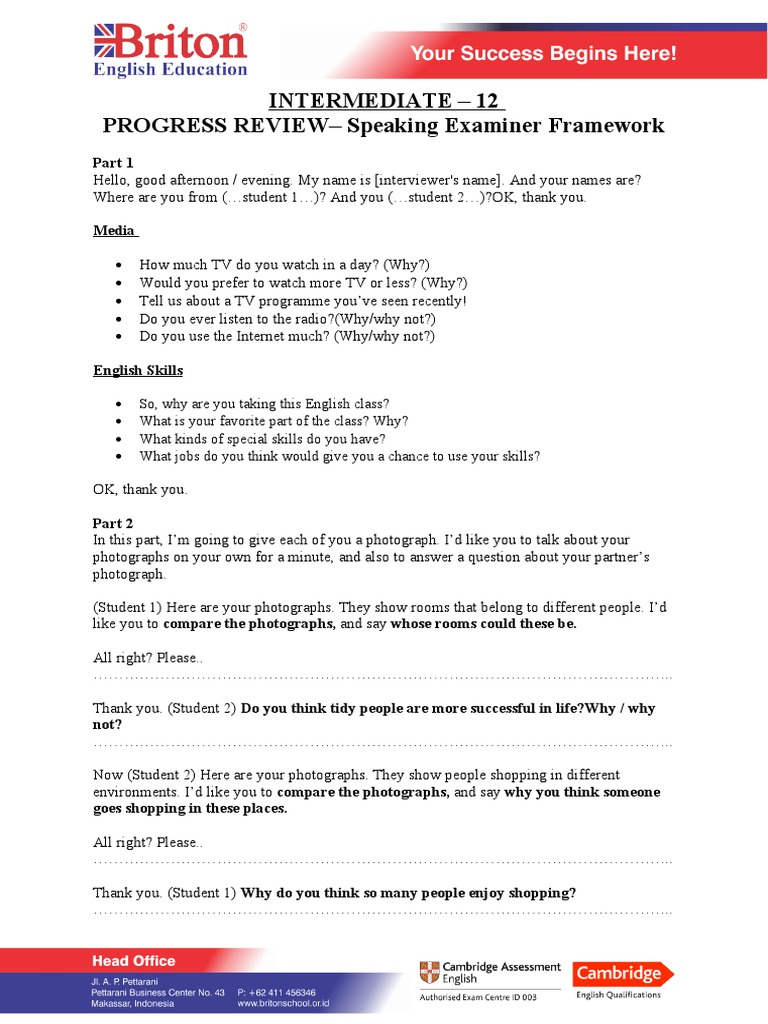 Speaking Examiner Framework Guide | PDF | Career & Growth | Language ...