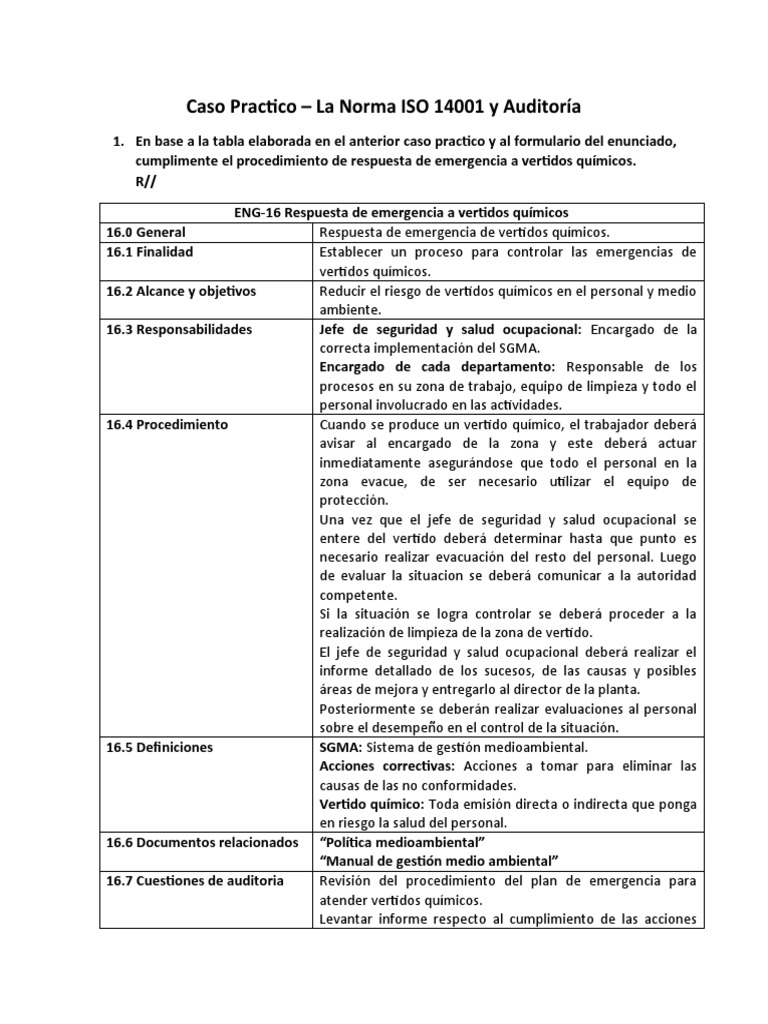 Caso Práctico - La norma ISO 14001 y auditoría | PDF | Agua | Seguridad ...