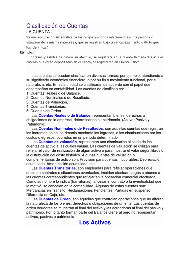 Clasificación de Cuentas Contables | PDF | Contabilidad | Activo fijo