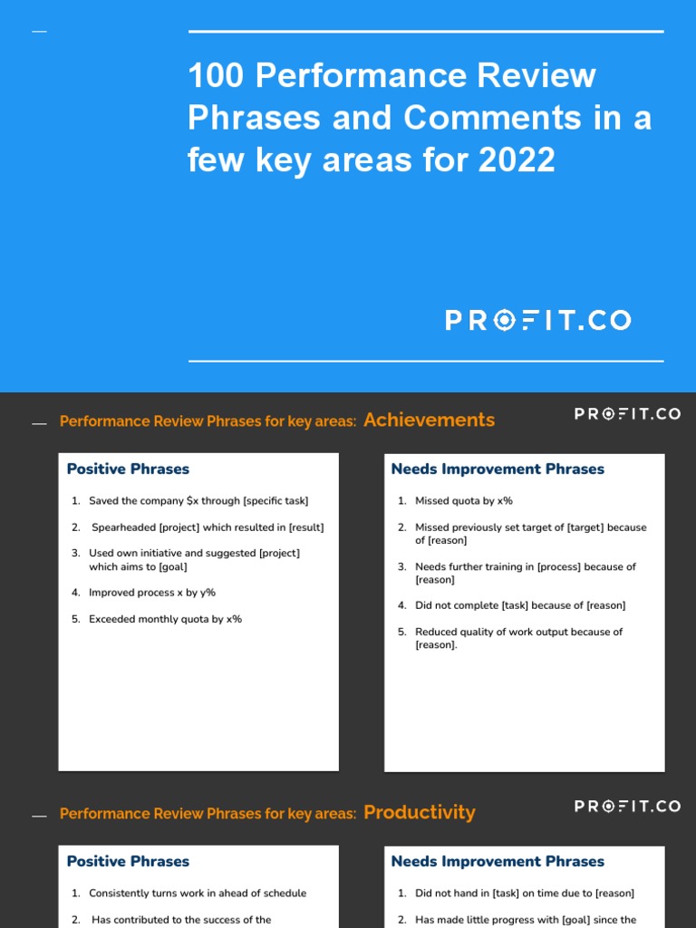 100 Performance Review Phrases and Comments For 2022 PDF Goal