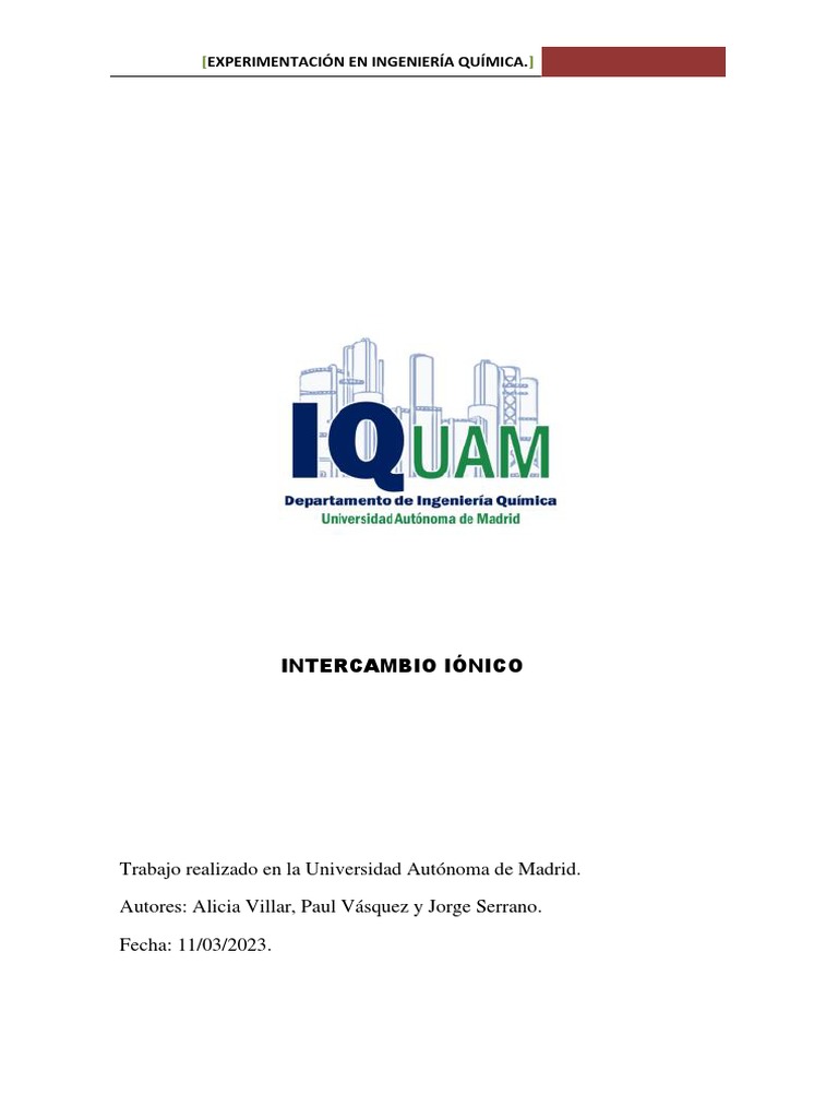 INTERCAMBIO IÓNICO PDF Concentración Cantidades fisicas