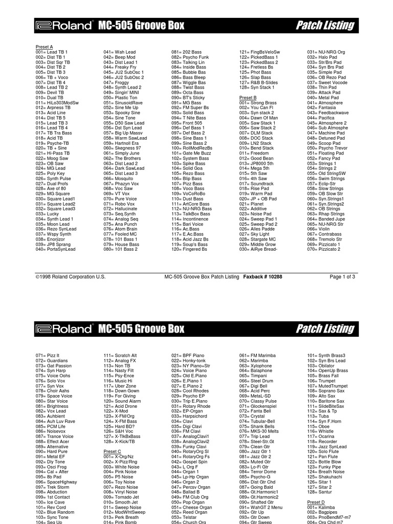 groovebox for windows on Mc505 Patch Listing Synthesizer Saxophone