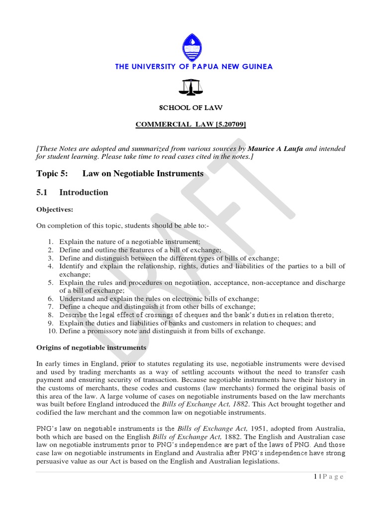 Law on Negotiable Instruments Overview | PDF | Negotiable Instrument ...