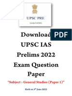 UPSC IAS Prelim 2022 Exam Question Paper General Studies GS Paper 1 English Medium Held On 5th June 2022 Set A