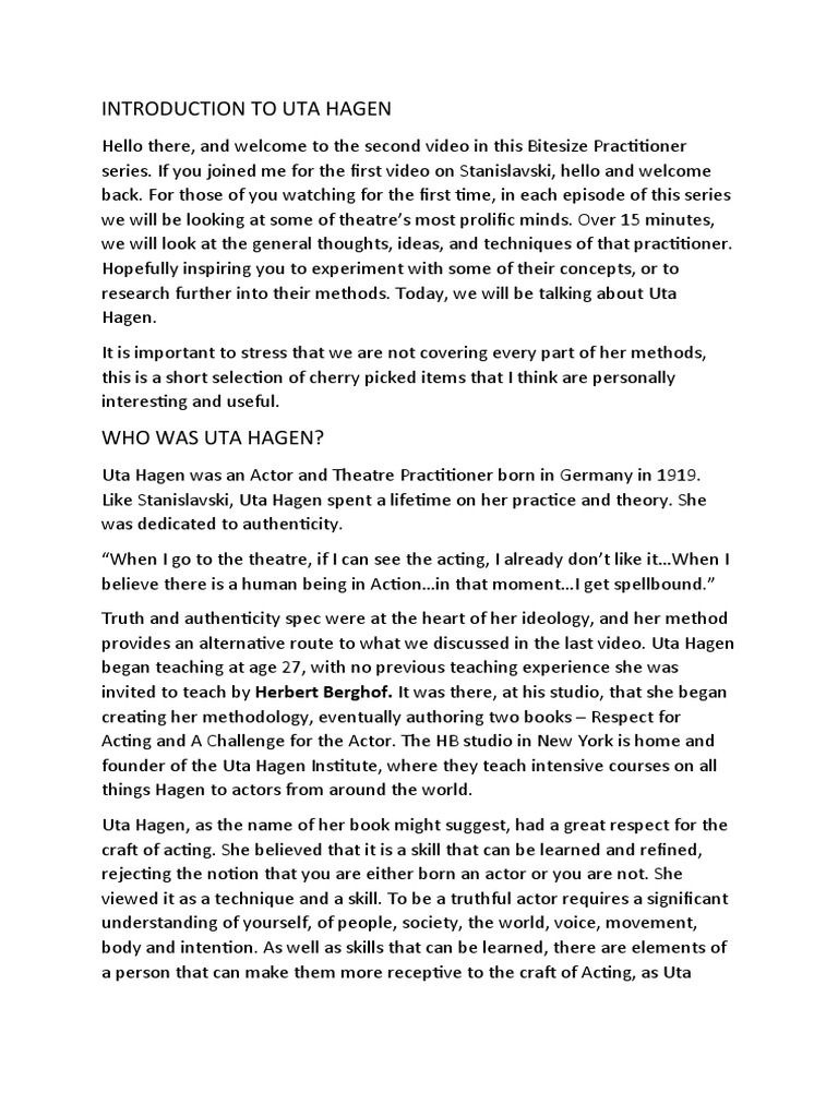 15 Minute Practitioners Uta Hagen PDF Experience Senses