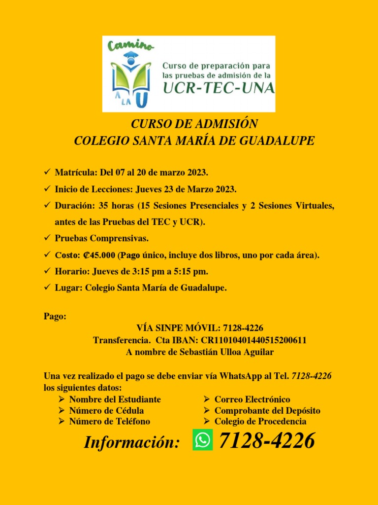 Información Curso de Admisión 2023 Colegio SAMAGU | PDF