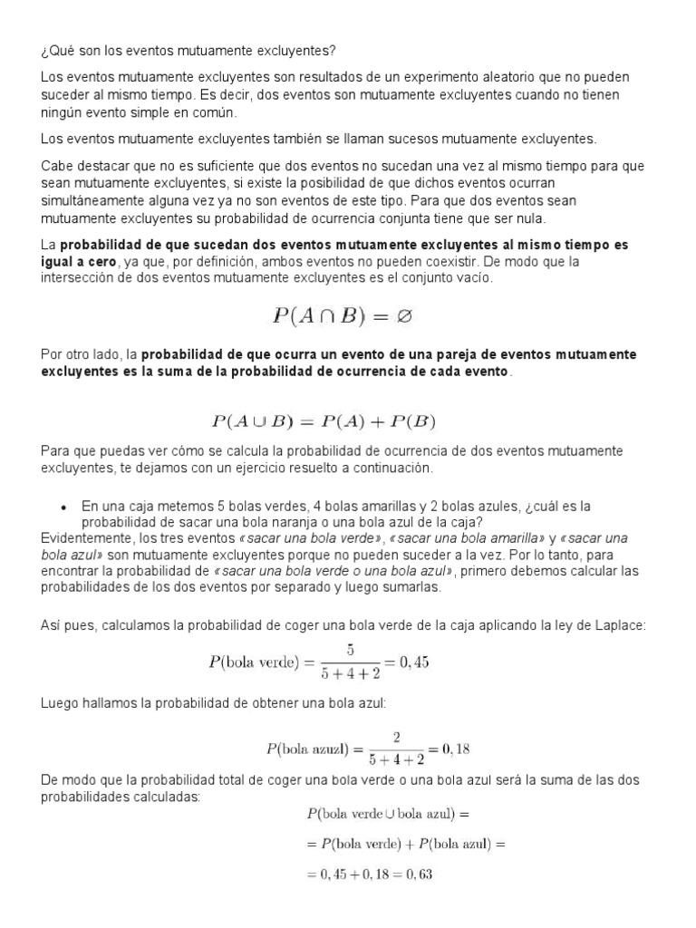 Eventos Mutuamente Excluyentes en Probabilidad | PDF | Salud y bienestar
