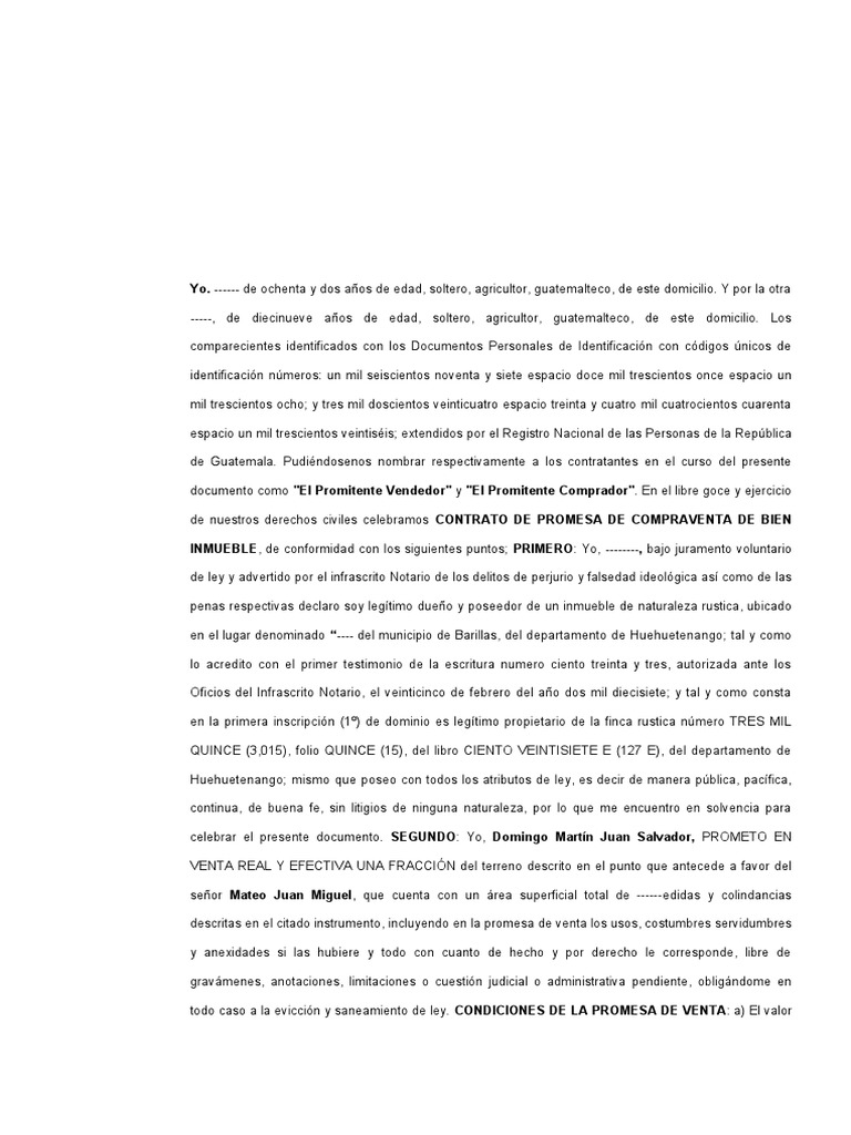 Contrato de Promesa de Compraventa Inmueble | PDF | Guatemala | Justicia